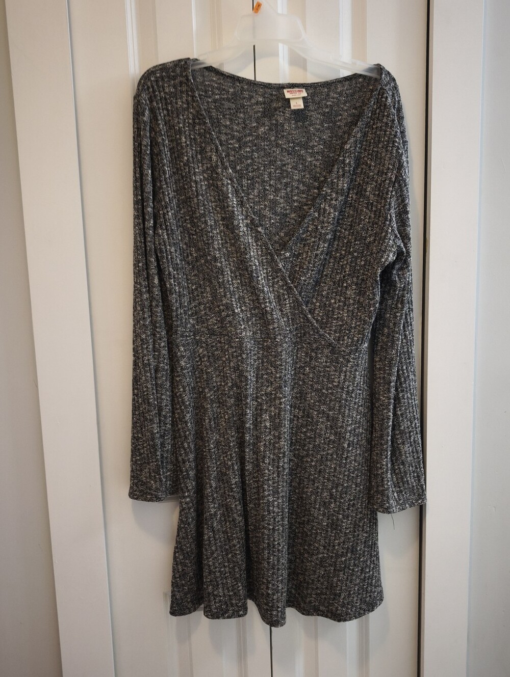 Mossimo Supply Co. Heather Gray Long-Sleeve Wrap Knit Dress